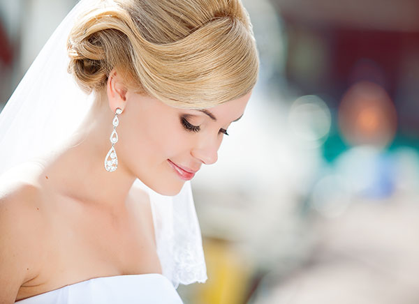 A bride with beautiful hair and make up.